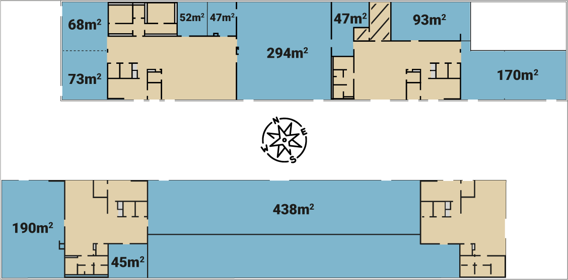 Rzut parteru budynku Medyczna Complex z zaznaczonymi pomieszczeniami